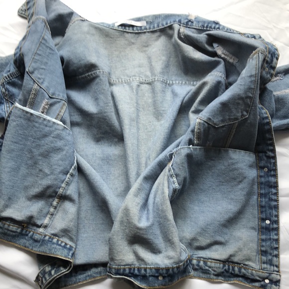 Distressed Plushe Cotton Button Down Jean Jacket - Picture 10 of 12